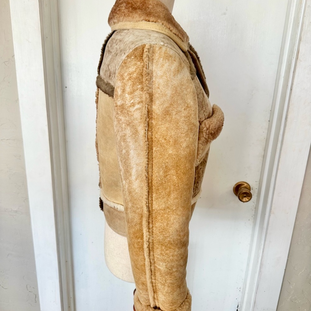 Handmade One of a Kind Rare Patchwork Shearling Cropped Penny Lane Coat XS/S - Picture 5 of 9